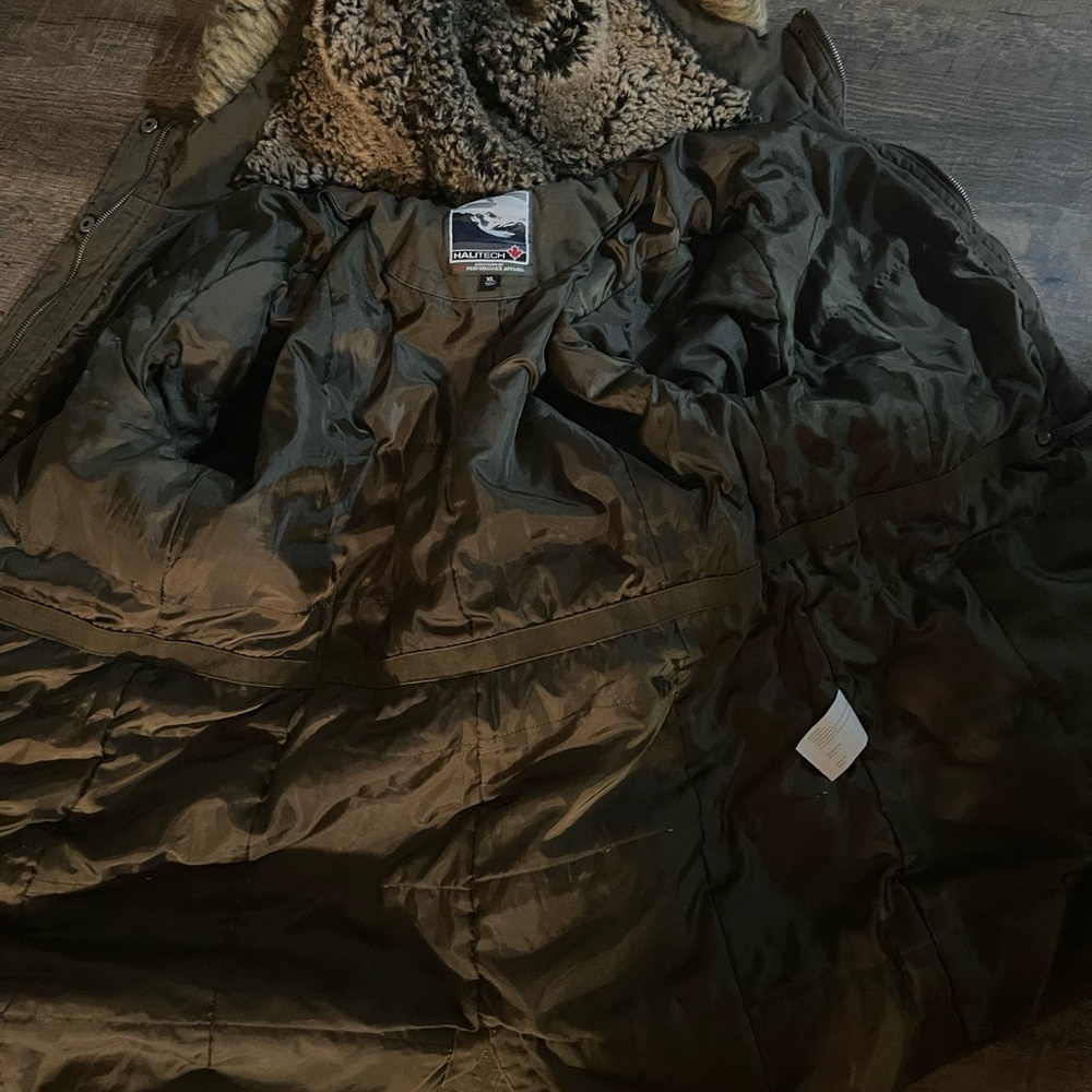 Men's Olive Raincoat with Faux Fur Lining